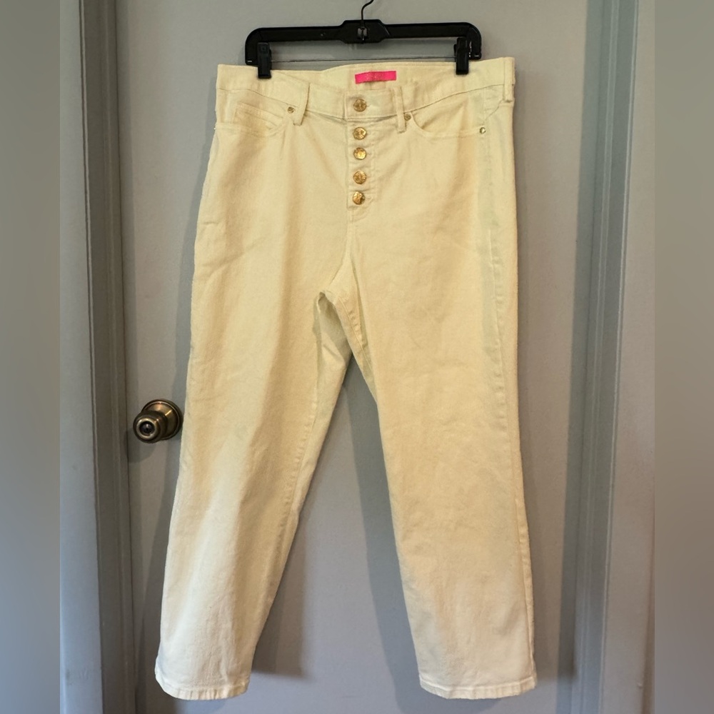 Lilly Pulitzer light yellow button fly pants Sz 16 EUC